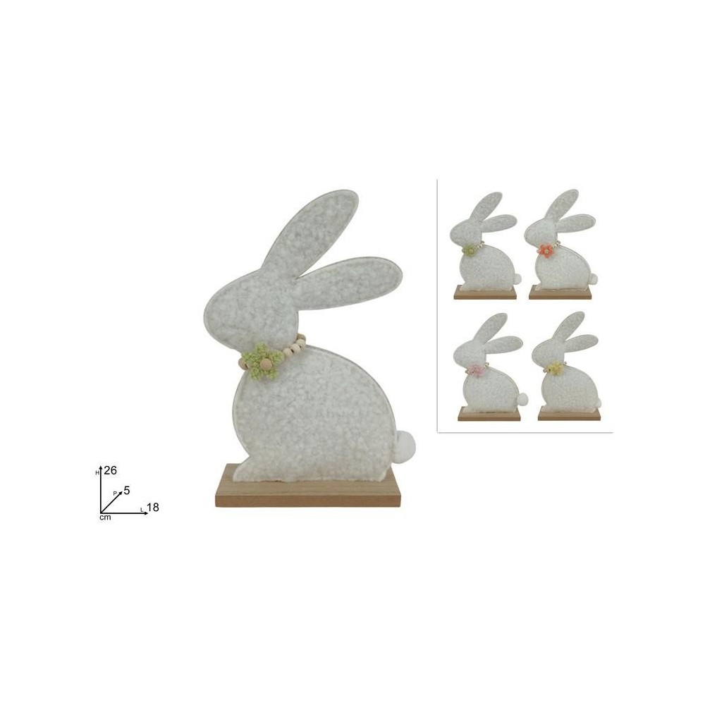 CONIGLIO 26 CM IN FELTRO C BASE LEGNO C FIORE 4 COL